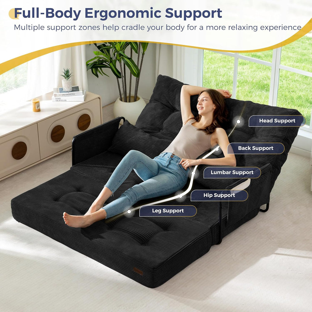 MAXYOYO 53" Adjustable Folding Sofa Bed Couch with 2 Pillows, Black