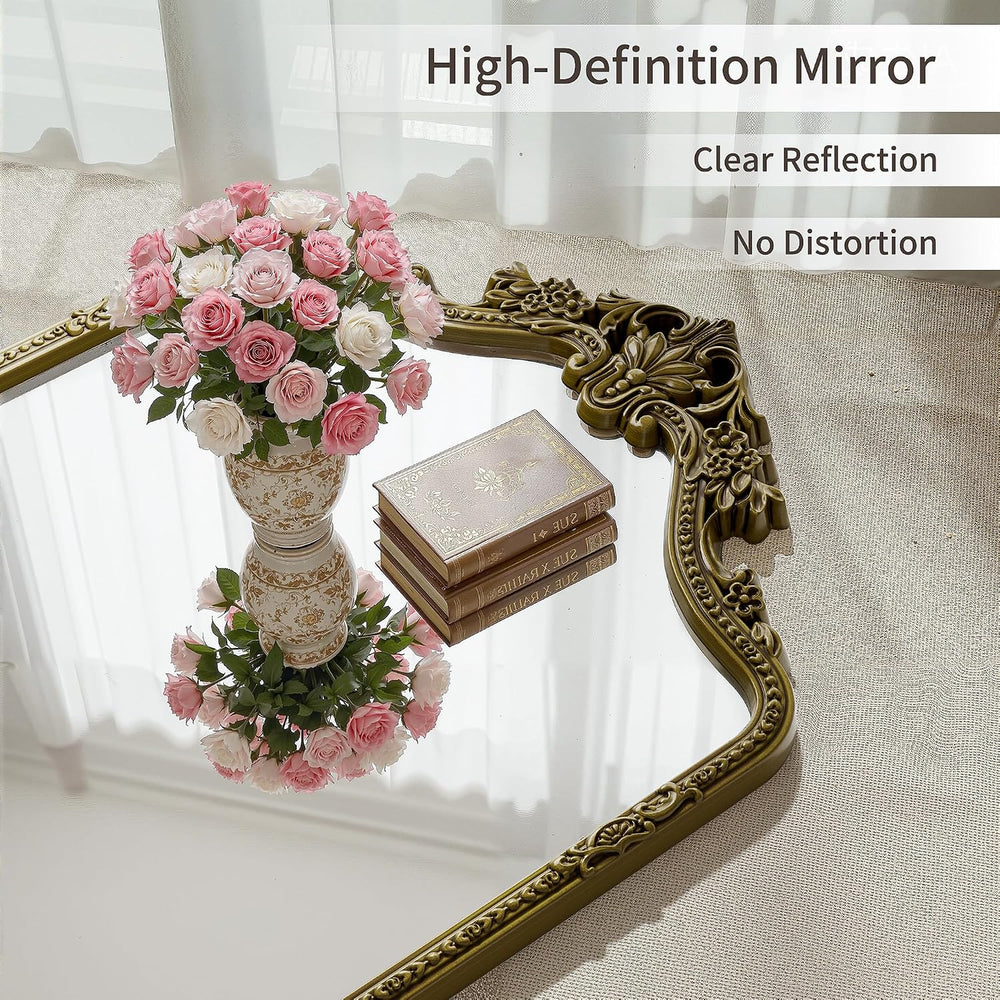 71"x32"Arched Full Length Floor Mirror, Gold Traditional Ornate Ant...