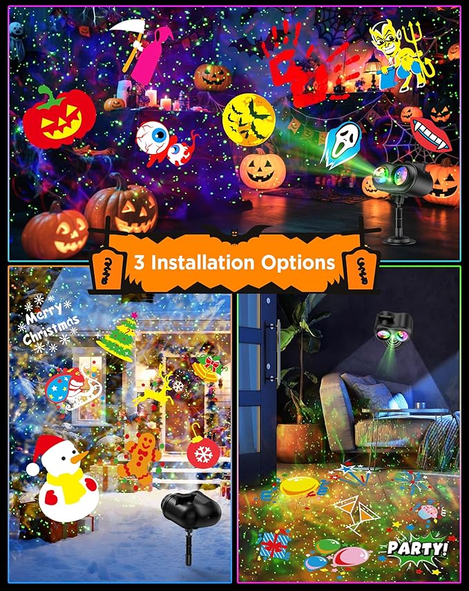 Halloween Christmas Projector Lights Outdoor, 8 Brighter HD Holiday Patterns ...