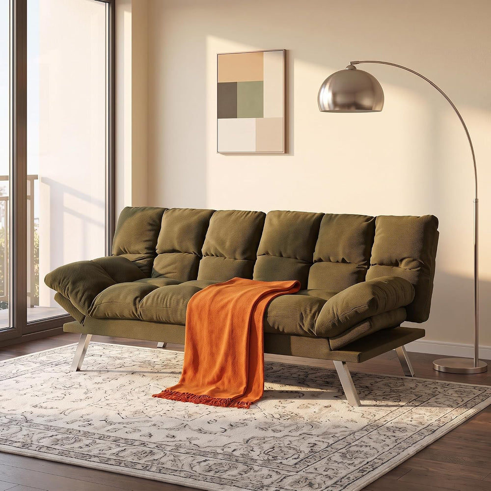 NicBex Corduroy Futon Sofa Bed with Adjustable Armrest & Backrest, Green