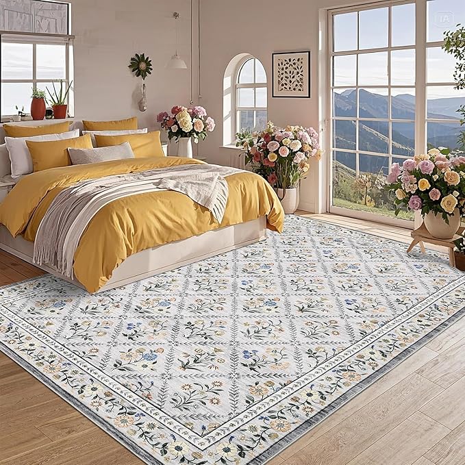 GarveeHome Grey Floral Rug 4x6 Rug Machine Washable Area Rug - Image 2