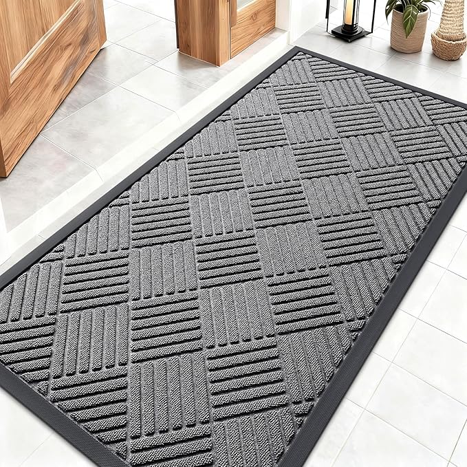 OLANLY Front Door Mat Outside Entrance 47x23, Heavy Duty Sturdy Natural Rubber by OLANLY