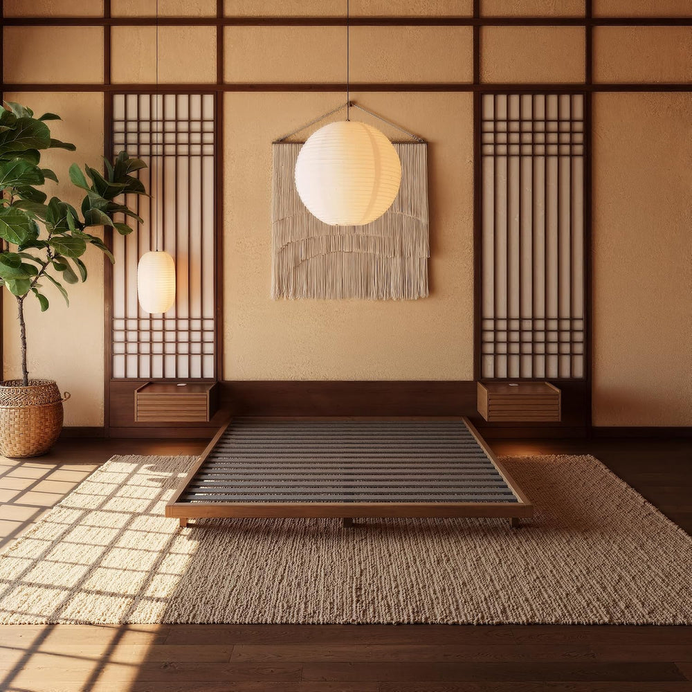 homary Japanese Style Queen Floor Bed Frame, 6.3" Low Profile Tatami Pla...