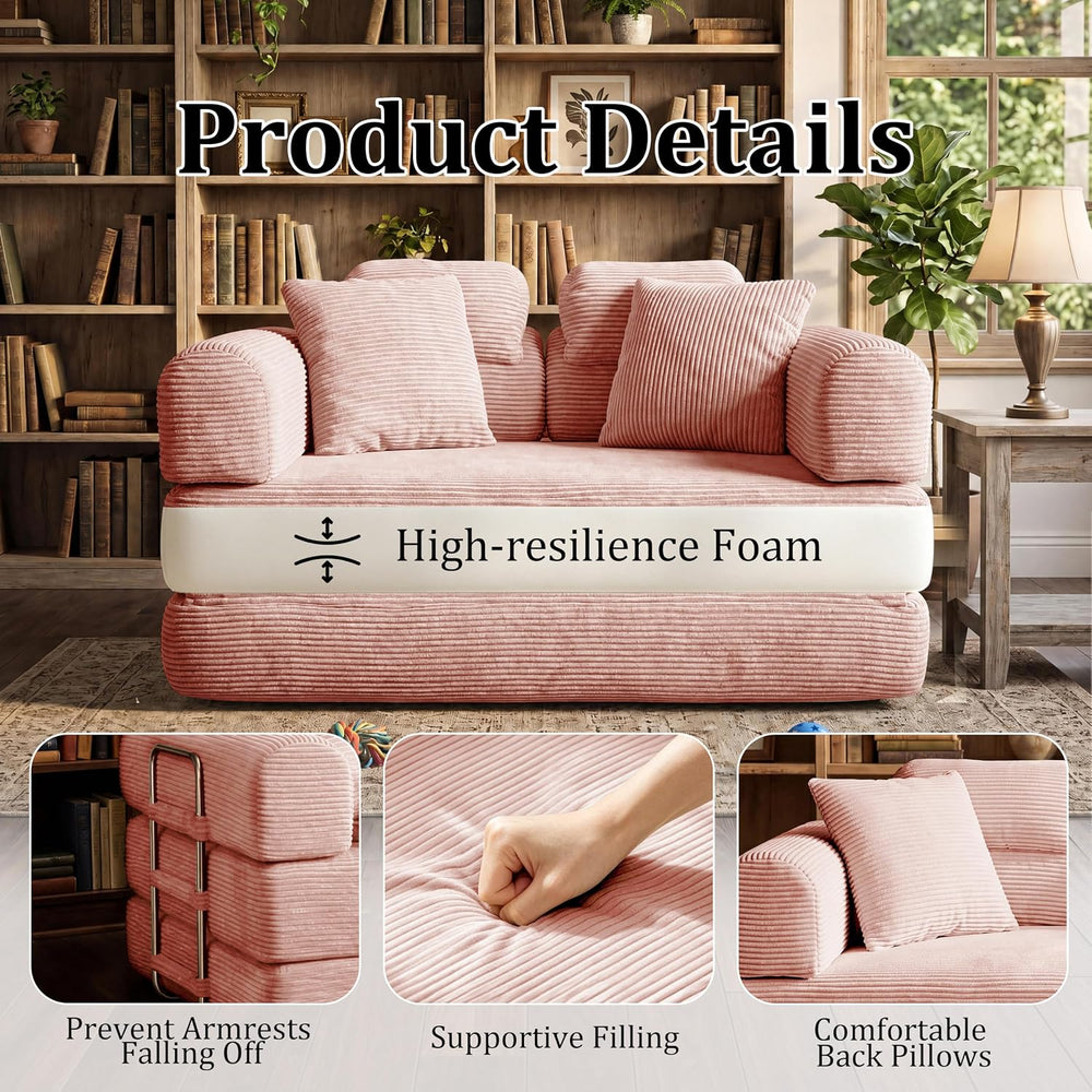 Convertible Sofa Couch Bed, 53.14"Folding Corduroy Floor Compression Lov...