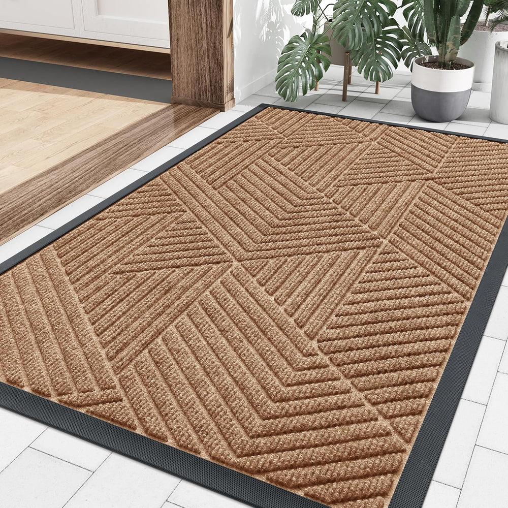 Smiry Front Door Mat Outside Entrance, Heavy Duty Sturdy Natural Rubber Doormat