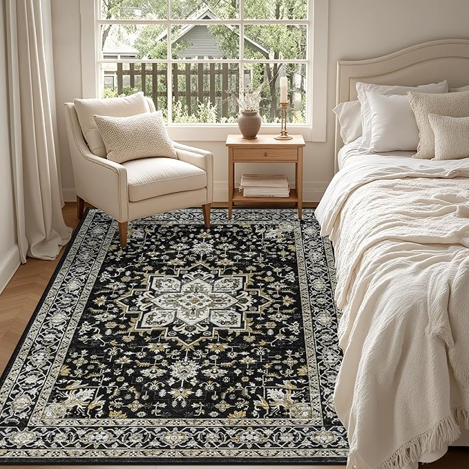 4x6 Area Rugs for Living Room: Washable Rug Soft Vintage Boho Medallion Carpet - Image 3