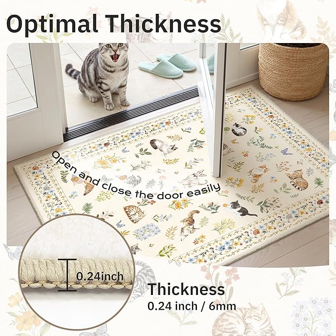 Cat 4x6 Area Rugs, Machine Washable Animal Floral Accent Rug Non-Slip Low Pile - Image 9