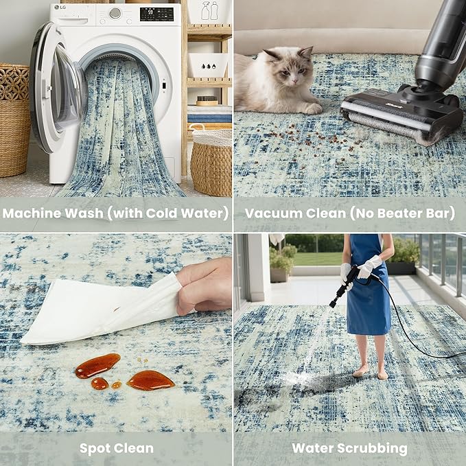 9x12 Area Rugs for Living Room Washable Rug: Anti-Skid Abstract Modern Living - Image 5