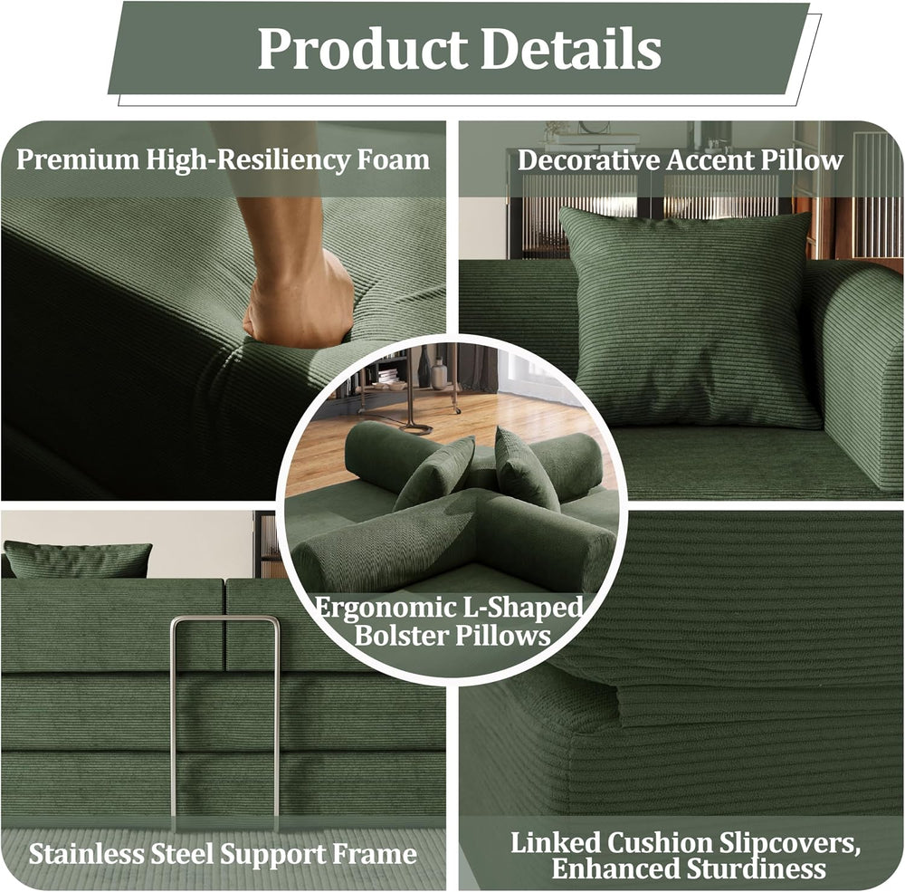 59'' Convertible Compressed Corduroy Folding Cloud Sofa Bed, Modern B...