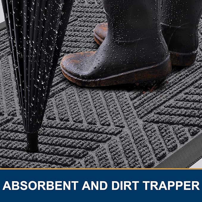 Smiry Front Door Mat Outside Entrance, Heavy Duty Sturdy Natural Rubber Doormat - Image 3