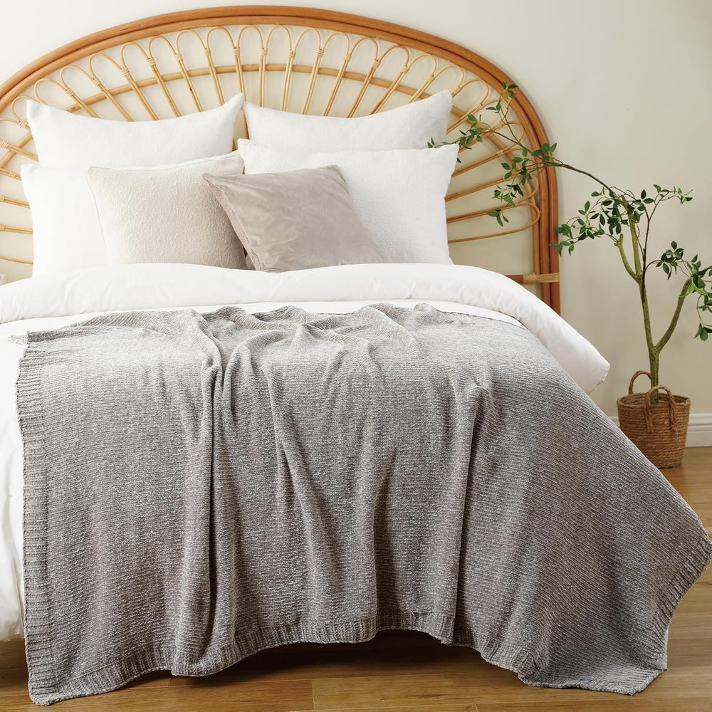 Chenille Throw Blanket for Couch Sofa, Light Grey Throw Blanket 51"x67&q...