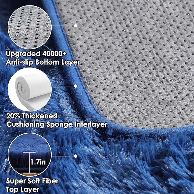 ONASAR Navy Blue Area Rugs for Living Room Bedroom, 5x8 Fluffy Bedside Rug - Image 3