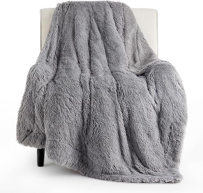 Bedsure GentleSoft Fluffy Grey Throw Blanket, Soft Sherpa Fleece Fuzzy Plush by BEDSURE