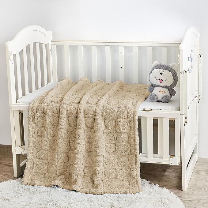Yurhap Fleece Baby Blanket Heart Checkered, Ultra Soft Cozy Baby Blankets - Image 3