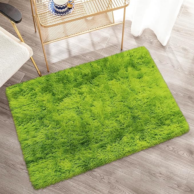 Small Tie-Dyed Area Rug for Bedroom 2x3 Mini Green Fluffy Rug Mat Bedside Throw - Image 4