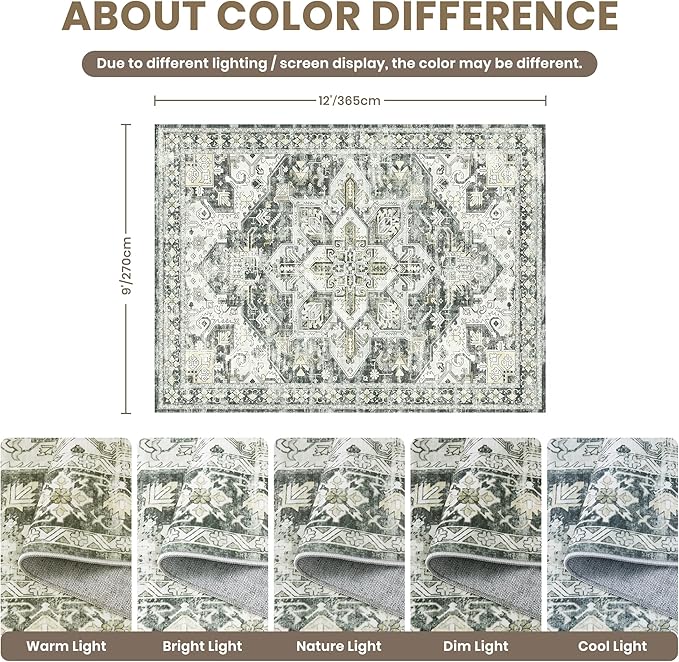 zesthome 9x12 Area Rugs, Stain Resistant Washable Rug, Ultra-Thin Rugs - Image 2