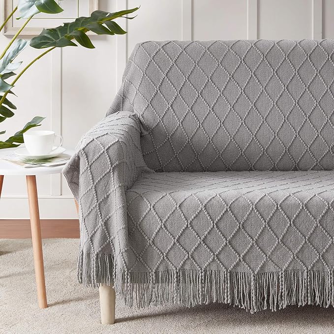 BOURINA Light Grey Throw Blanket 60x80 Inches Throw Textured Solid Soft Sofa - Image 2