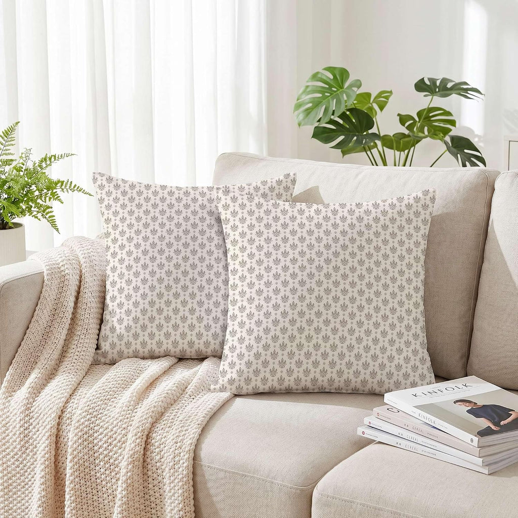 Hexagram Floral Pillow Covers 18x18, Vintage Taupe Throw Pillow Covers | Light Taupe, Set of 2, Farmhouse Neutral Decorative for Couch Pillows, Home Decor, Living Room, Bedroom, No Insert
