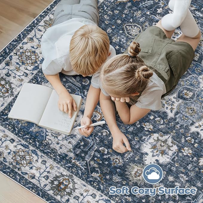 Area Rug 9x12 Washable Rug, Vintage Boho Medallion Rugs Non-Slip Soft Low Pile - Image 4