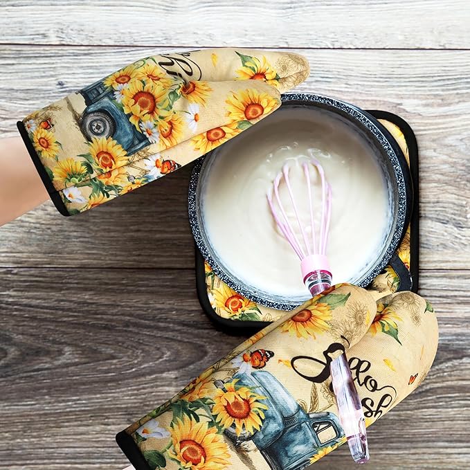 Sunflower Oven Mitts and Pot Holders Sets Vintage Floral Oven Gloves Heat - Image 7