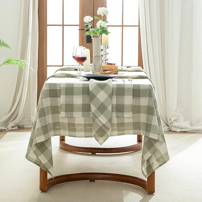 EVERLY 100% Yarn-Dyed Linen Rectangle Tablecloths 60x108Inches for Dining,Buf...
