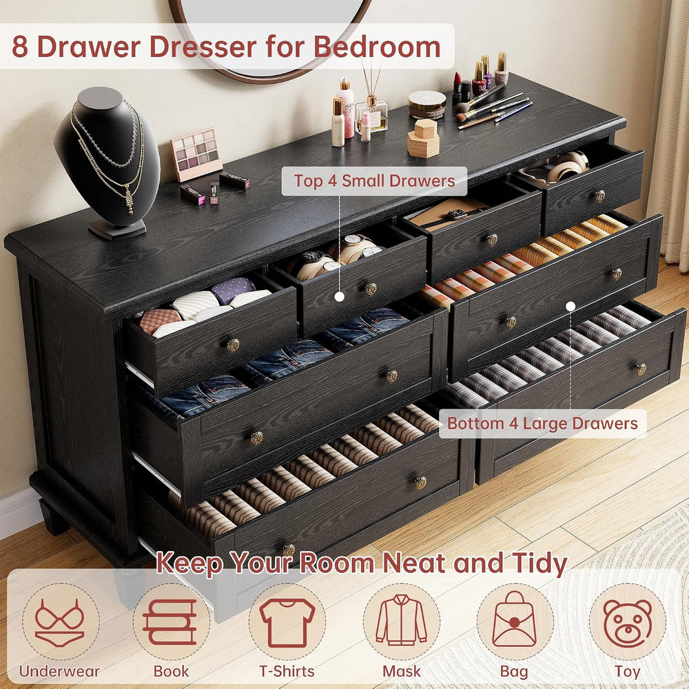 Garvee 8 Drawer Dresser for Bedroom, 59" Vintage Dresser, Black