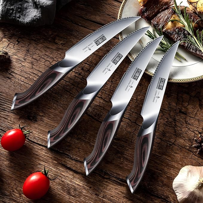 HOSHANHO Steak Knives Set of 6, Ultra Sharp 4.5 Inch Serrated Steak Knife Set