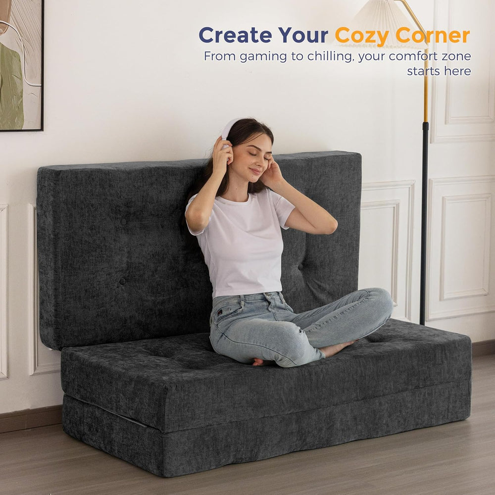 MAXYOYO 6" Folding Sofa Bed for Floor, Tufted Tri-Fold Floor Mattress wi...