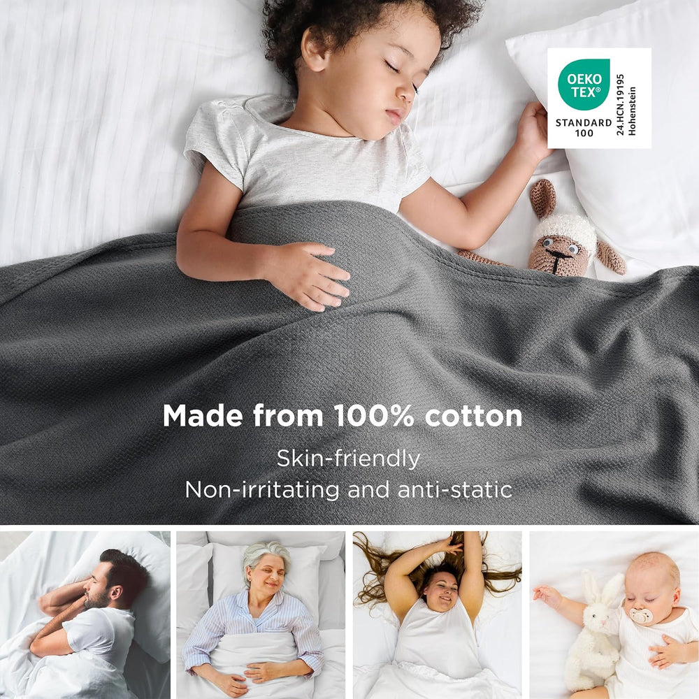 Bedsure 100% Cotton Blanket, Herringbone Weave, Queen Size, Dark Grey
