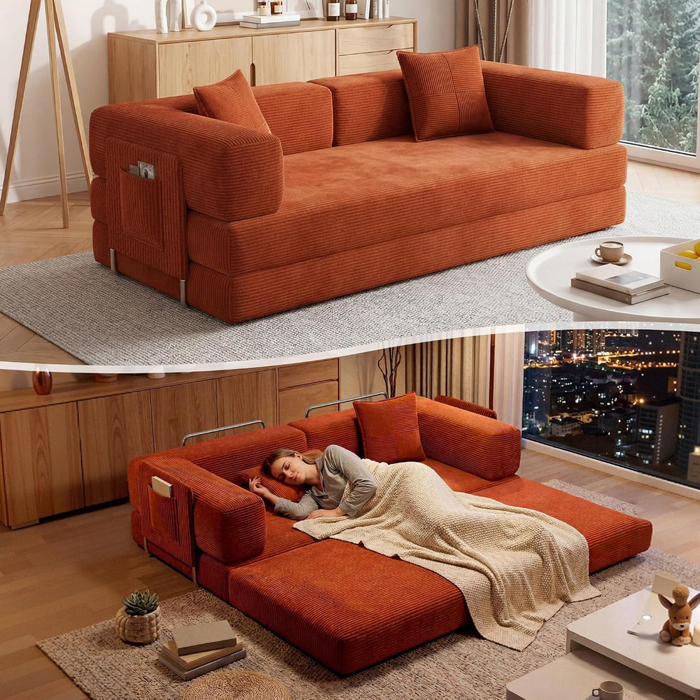 77" Convertible Futon Sofa Bed, Boneless Floor Couch for Living Room