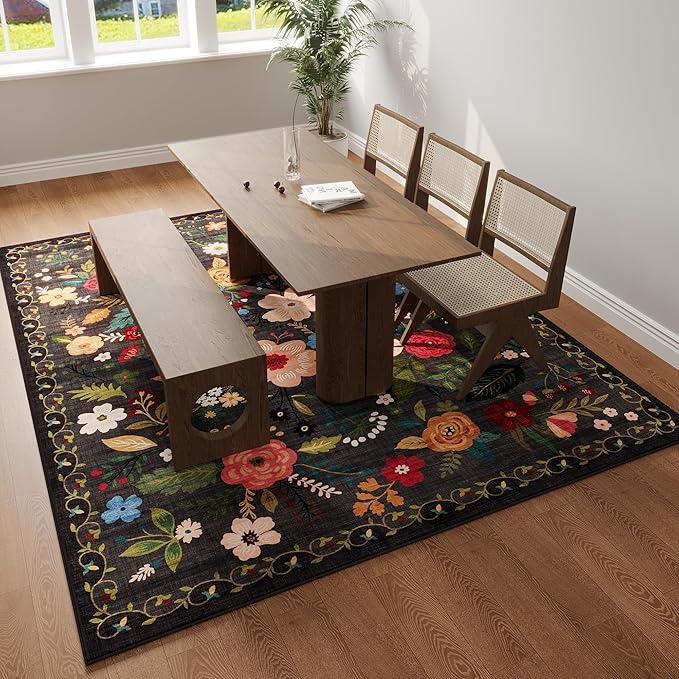 Rugcomf Living Room Rug 5x7 Rug Machine Washable Boho Area Rug Non Slip Floral - Image 6