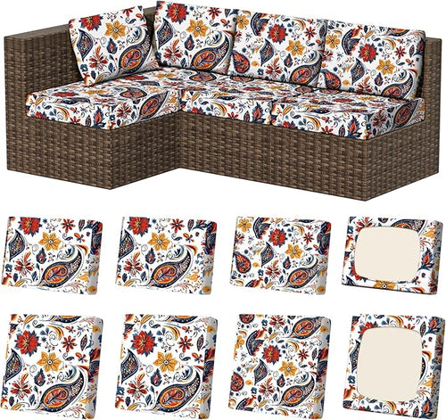 8Pcs Stretch Patio Cushion Covers, Outdoor Couch & Sofa Replacement Slipcovers by VORSHAPE