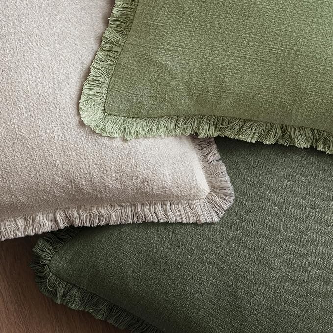 MIULEE Decorative Throw Pillow Covers Neutral Linen Fringe Throw Pillows Set of - Image 4