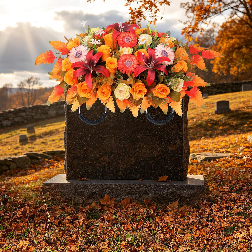 Artificial Cemetery Flowers Saddle Set, Rose and Daisy Grave Decorations with...