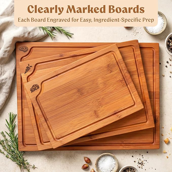 EDELHAUS Carbonized Bamboo Cutting Boards – Cutting Board Set of 3 Heat Treated