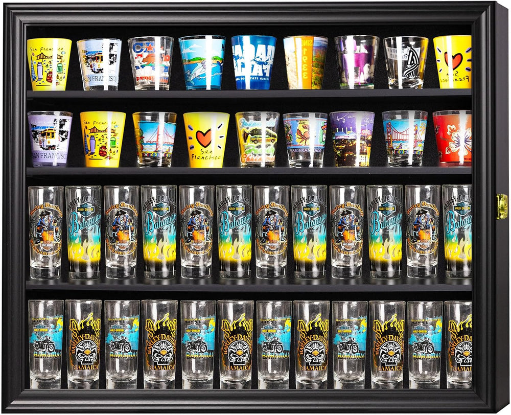 Display Case Cabinet Wall Curio Cabinet for Salt & Pepper Shakers Shot Gl...