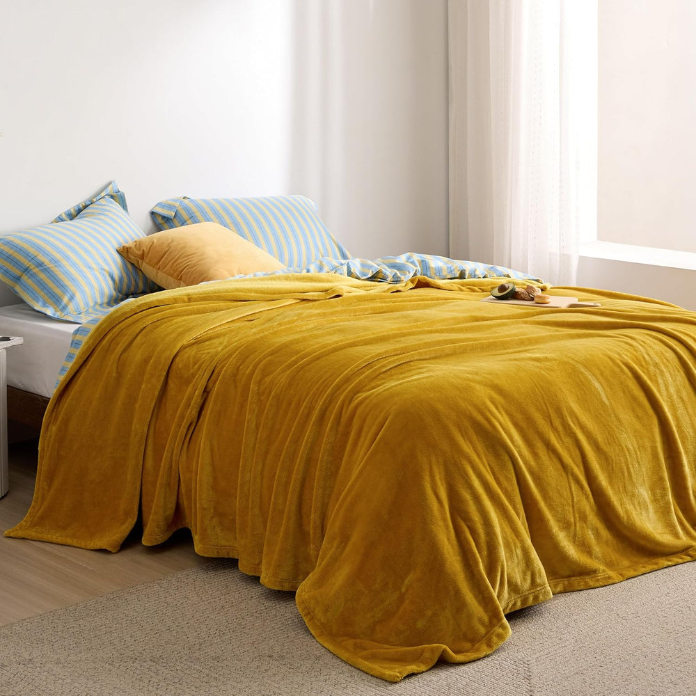 Bedsure Fleece Blanket Queen Blanket Gold Yellow - Bed Blanket Soft Lightweig...