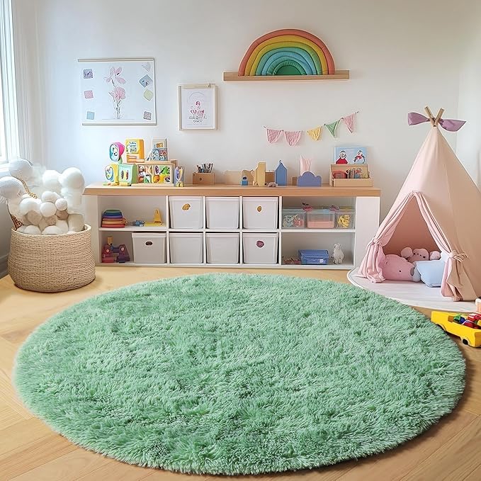 ONASAR Sage Green Round Area Rugs 6ft, Fluffy Soft Bedroom Circle Rug - Image 3