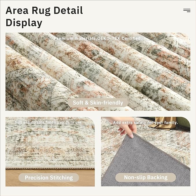 10x14 Area Rugs for Living Room, Non Slip Machine Washable Vintage Rugs - Image 6