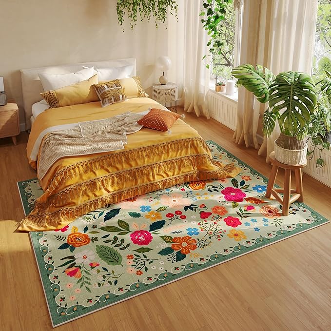 Rugcomf Living Room Rug 5x7 Rug Machine Washable Boho Area Rug Non Slip Floral - Image 5