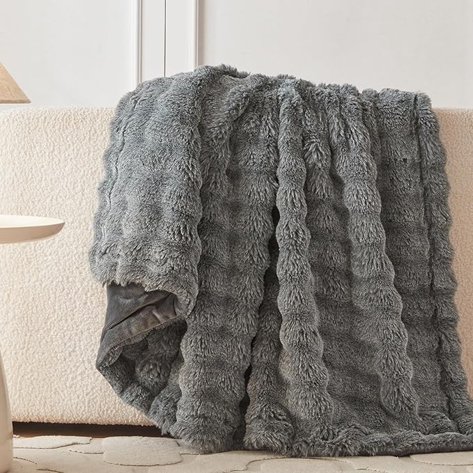 COOVA Faux Fur Throw Blanket for Couch, Cozy Soft and Fuzzy Plush Rabbit Fur - Image 3