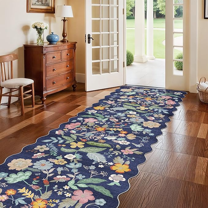 3x10 Long Hallway Runner Rug: Washable Wide 10ft Floral Low-Pile Carpet - Image 2