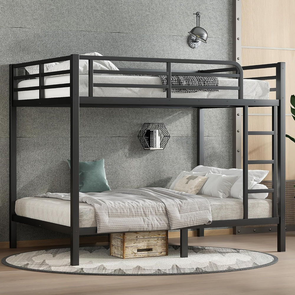 Full Over Full Bunk Bed with Guardrail and Ladder, Black