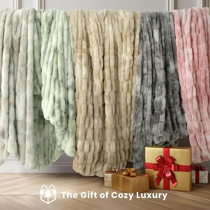 Ultra Soft Cozy Faux Fur Throw Blanket, Fuzzy Plush Thick Bubble Blanket - Image 7