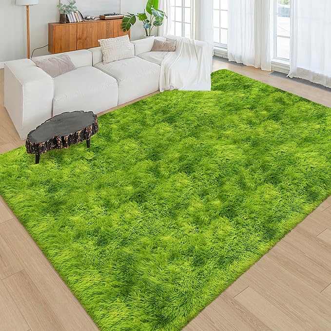 Green Tie-Dyed Rug for Living Room 6x9 Fluffy Area Rug Mat Bedside Throw Rug - Image 5