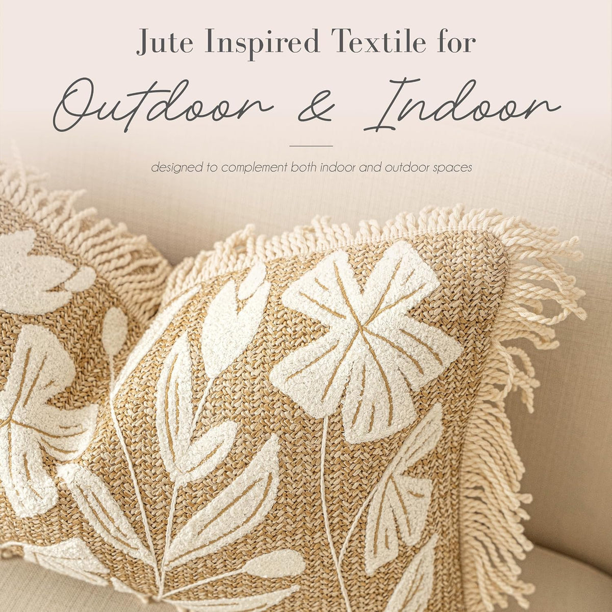 long lumbar pillow cover 14x36 indoor outdoor, jute shown in use