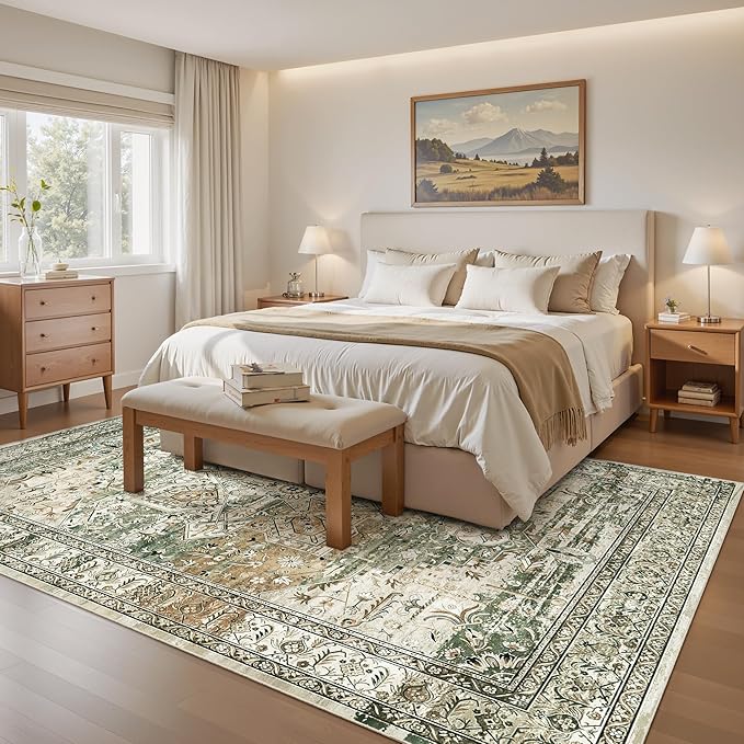 Soalmost 5x7 Area Rugs Low Pile Indoor Washable Trendy Faded Style Rugs - Image 8