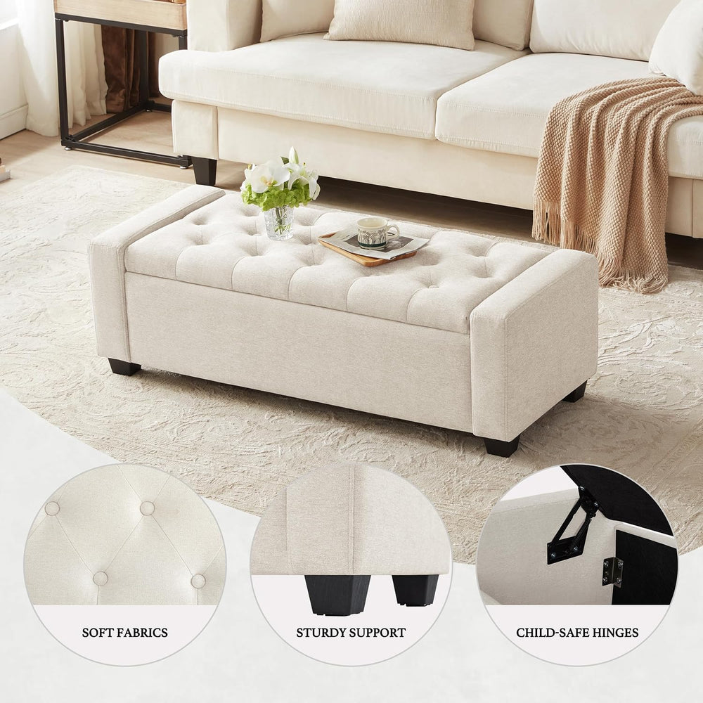 48" Ottoman with Storage, Beige Storage Ottoman Bench