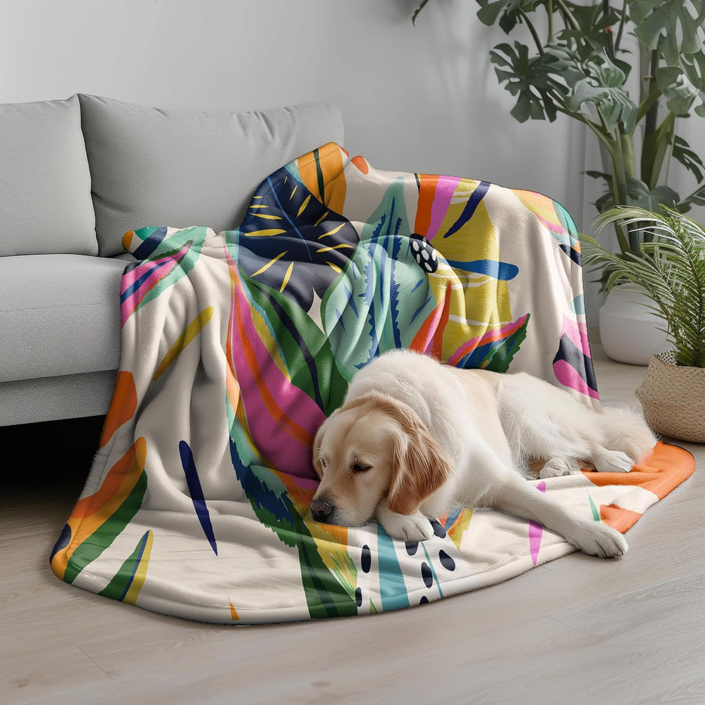 Abstract Colorful Throw Blanket, Jungle Floral Plant Bohemian Modern Asthetic...