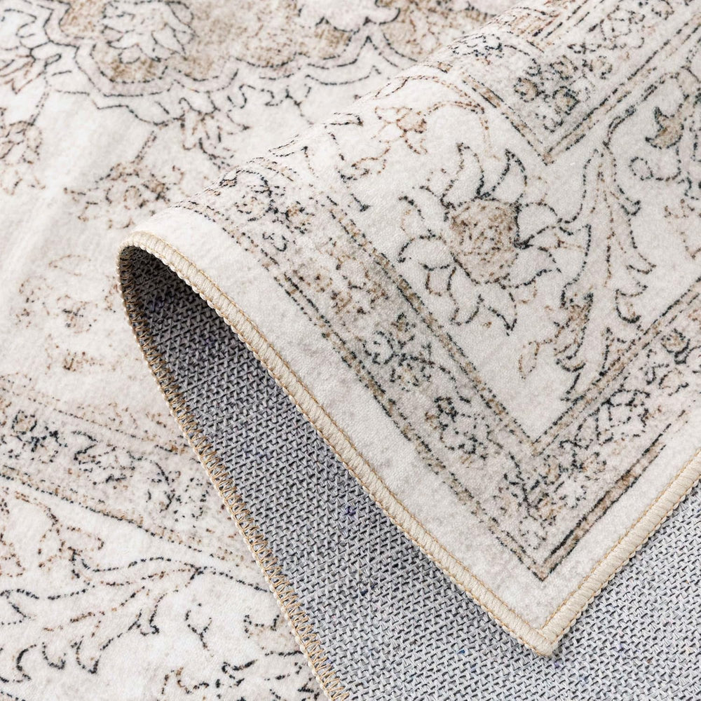 PureCozy Beige 8x10 Washable Area Rug Vintage Oriental Medallion Carpet